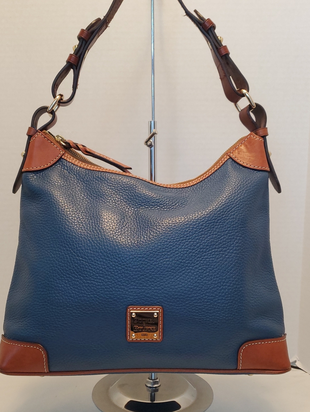 Dooney & Bourke Blue and Brown Pebbled Leather Hobo Shoulder Bag